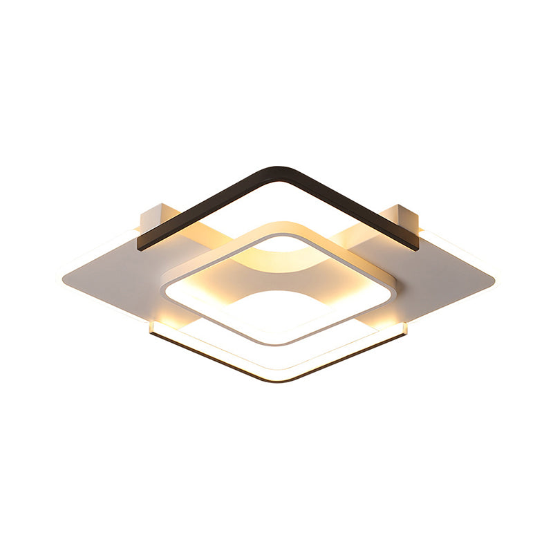 Squared Bedroom Ceiling Flush Light Black-White Metal Contemporary 16"/19.5" Wide LED Flushmount Lighting in Warm/White Light