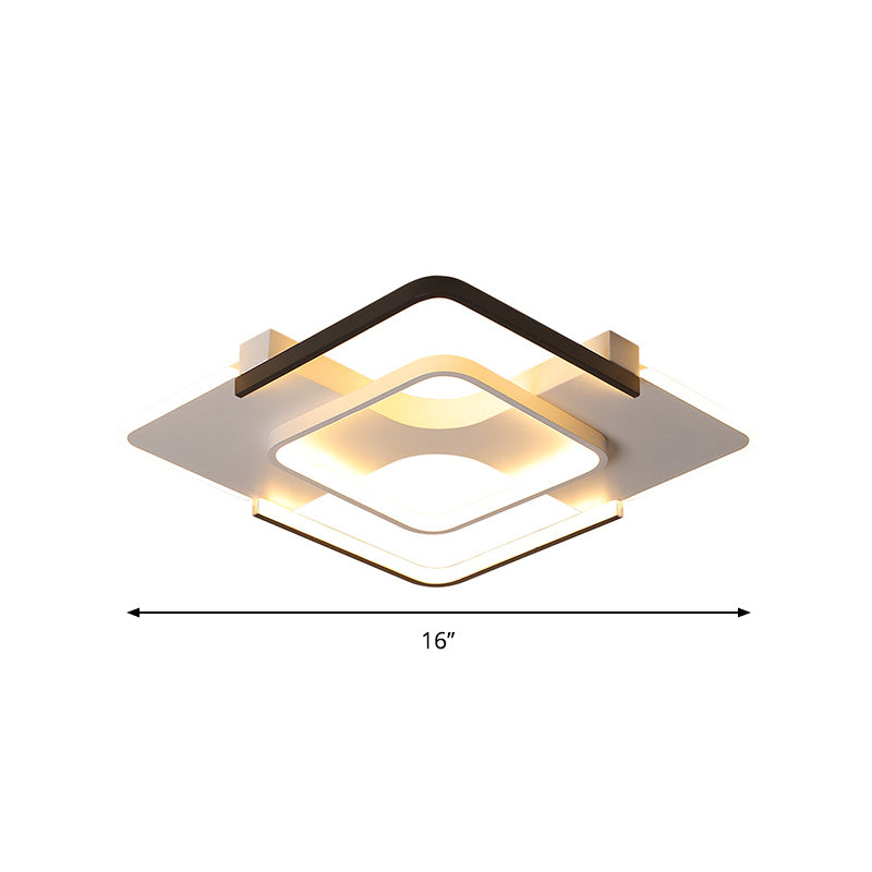 Squared Bedroom Ceiling Flush Light Black-White Metal Contemporary 16"/19.5" Wide LED Flushmount Lighting in Warm/White Light