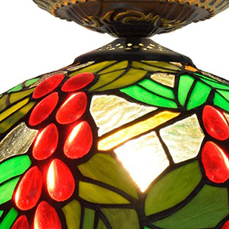 12"/16.5" W Victorian Domed Flush Ceiling Light 1 Light Stained Glass Lighting Fixture in Brass with Grape Pattern