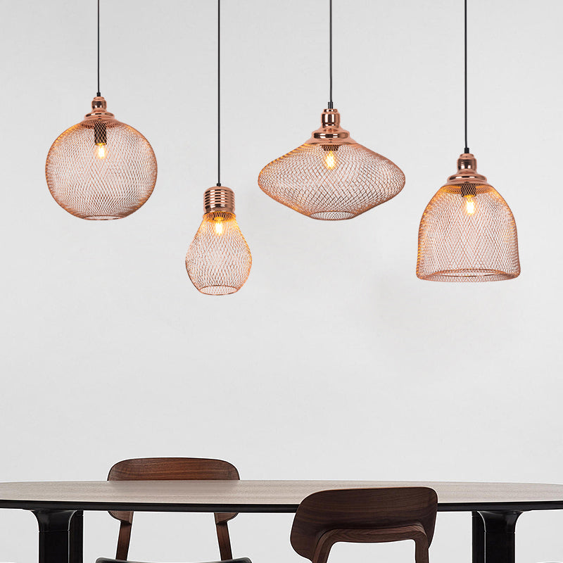 Vintage Bulb Cage Suspension Light 1 Light Iron Pendant Lighting Fixture in Rose Gold for Restaurant