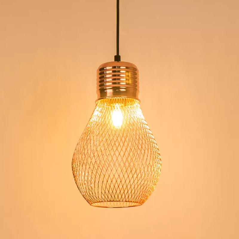 Vintage Bulb Cage Suspension Light 1 Light Iron Pendant Lighting Fixture in Rose Gold for Restaurant