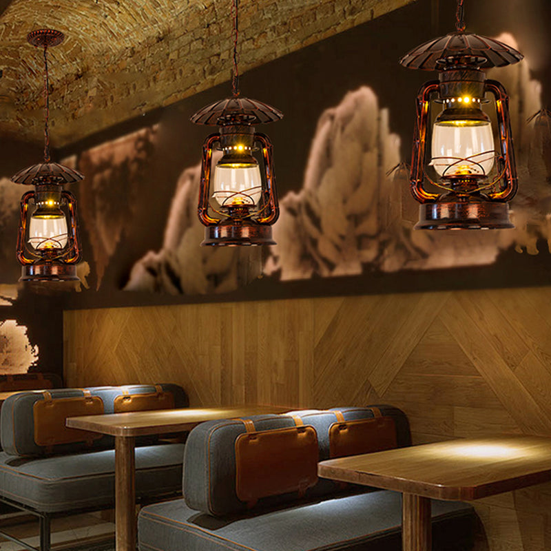 1-Head Hanging Lamp Coastal Restaurant Metal Pendant Lighting with Kerosene Clear Glass Shade in Brass/Copper