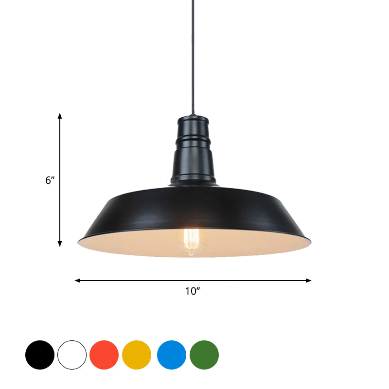 10"/14" W Vintage Barn Pendant Lamp 1 Bulb Aluminum Ceiling Fixture in Black/White/Red for Dining Room