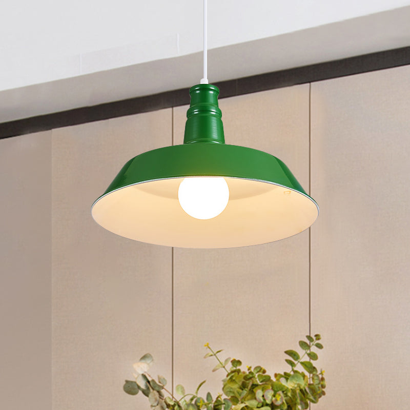 10"/14" W Vintage Barn Pendant Lamp 1 Bulb Aluminum Ceiling Fixture in Black/White/Red for Dining Room