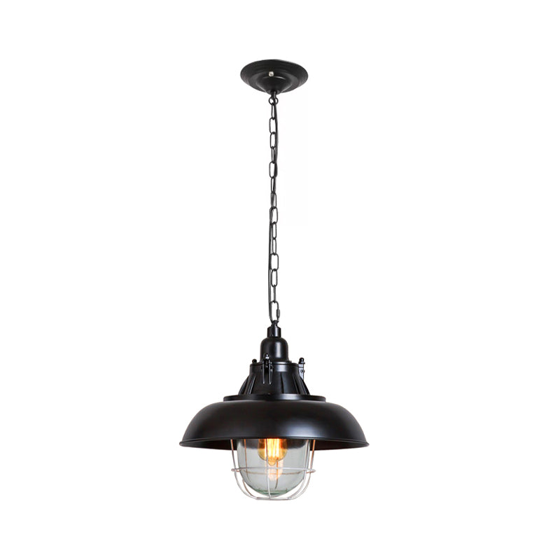 1 Head Metal Pendant Lighting Factory Black Domed Living Room Hanging Ceiling Light with Clear Glass Shade