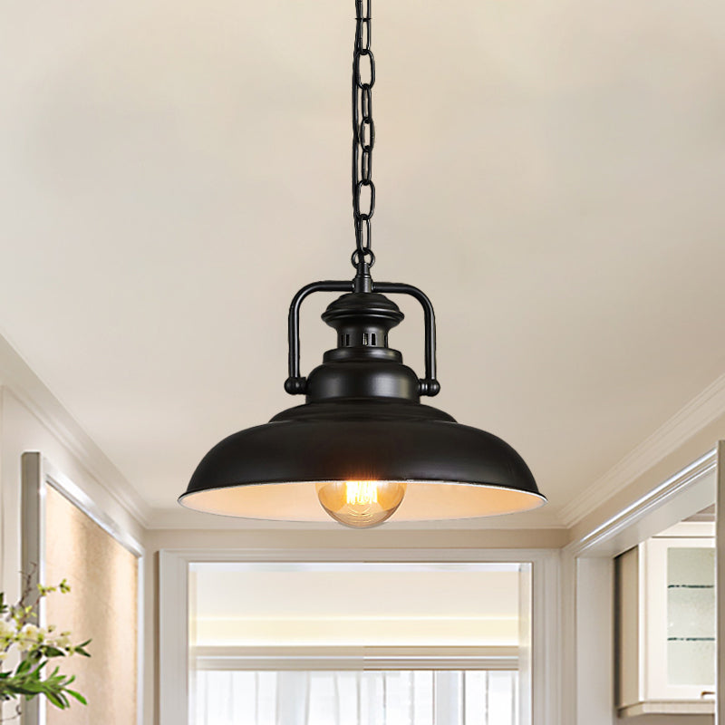 Black/Rust Barn Hanging Ceiling Light Farm Style Metallic 1 Head Living Room Down Lighting with Swivel Joint