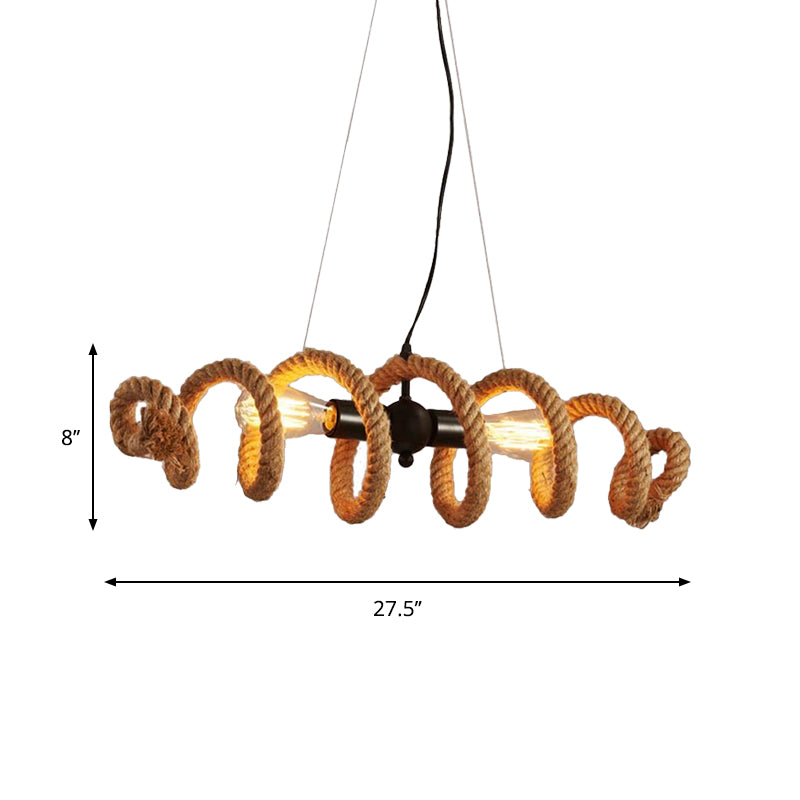 Warehouse Spiral Island Light Fixture 2-Head Rope Pendant Lighting in Black for Dining Room