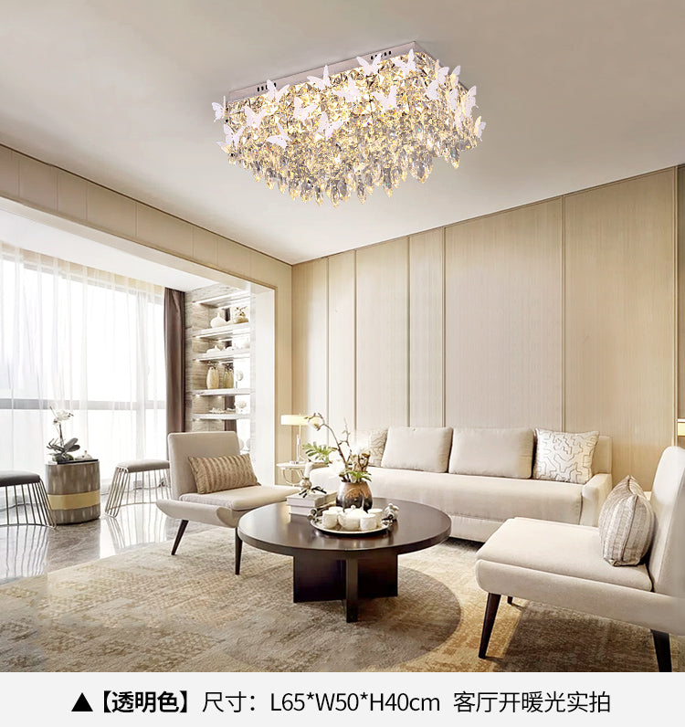 Rettangolo Flush Mount Lighting Semplicity Clear / Amber / Lake Blue Crystal LED Stainless - Steel Butterfly Massimale Light Fixture in Warm / White Light