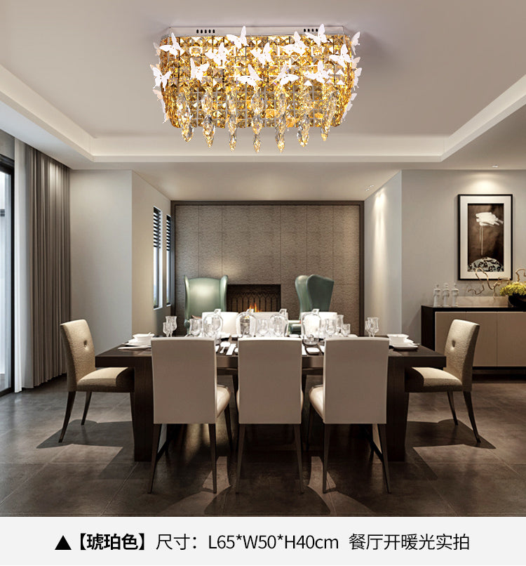 Rettangolo Flush Mount Lighting Semplicity Clear / Amber / Lake Blue Crystal LED Stainless - Steel Butterfly Massimale Light Fixture in Warm / White Light