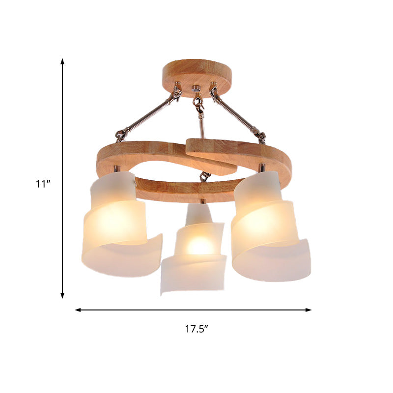 3/5 Bulbs Spiral Chandelier Nordic Frosted Glass Hanging Pendant Light with Wood Circle Shade
