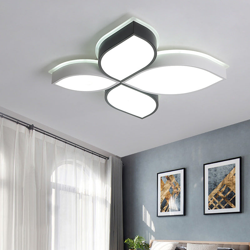 18"/23.5" Wide Bedroom LED Flush Mount Minimalist Acrylic Shaded Black and White Leaf Ceiling Light Fixture, White Light