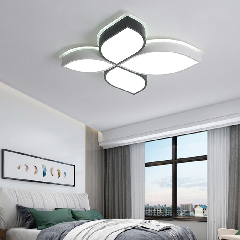 18"/23.5" Wide Bedroom LED Flush Mount Minimalist Acrylic Shaded Black and White Leaf Ceiling Light Fixture, White Light