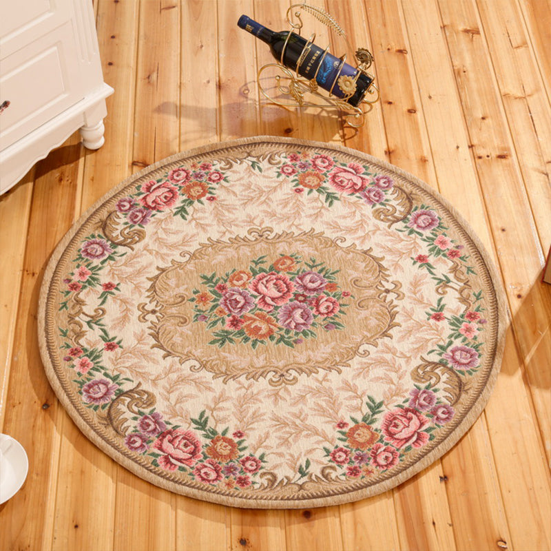 Rustic Flower Area Rug Multi Colored Cotton Rug Anti-Slip Washable Rug for Dining Room