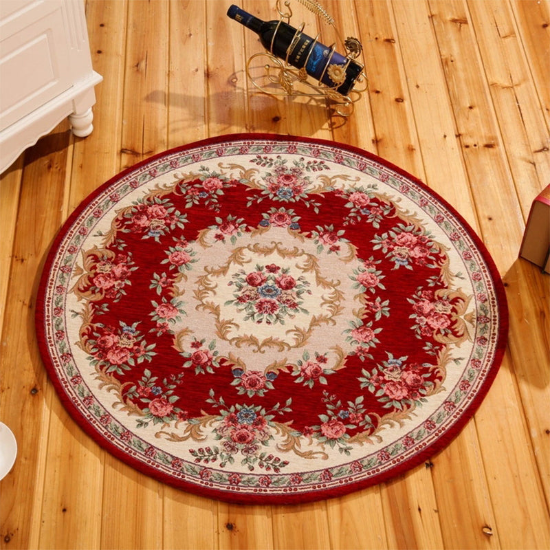 Classical Peonies Print Rug Multi Color Vintage Rug Cotton Pet Friendly Non-Slip Machine Wash Rug for Bedroom