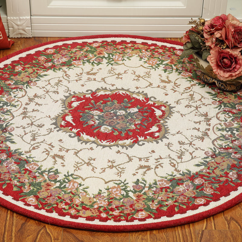 Teppich mit klassischem Pfingstrosen-Druck, mehrfarbig, Vintage-Teppich, Baumwolle, haustierfreundlich, rutschfest, maschinenwaschbar, Teppich für Schlafzimmer