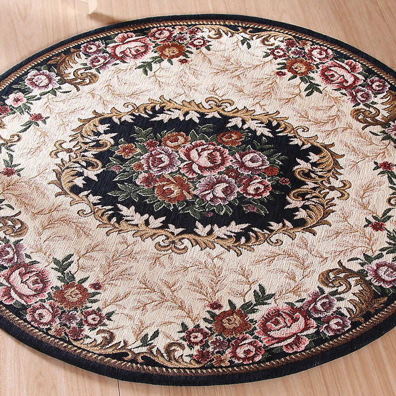 Farmhouse Peony Indoor Rug Multi-Color Synthetics Rug Machine Washable Stain Resistant Anti-Slip Rug for Study Room