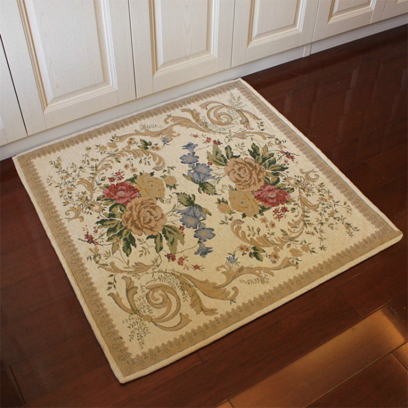 Multicolor Door Rug Retro Peony Carpet Cotton Non-Slip Pet Friendly Washable Indoor Rug