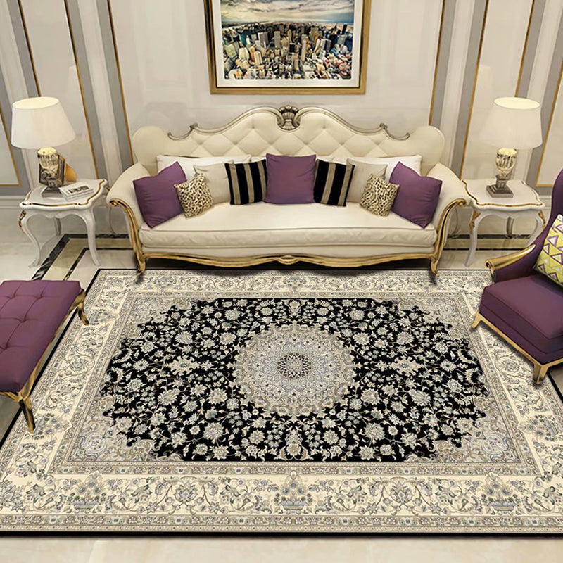 Classic Peony Patterned Rug Multi-Colored Polypropylene Rug Stain Resistant Non-Slip Backing Machine Washable Rug for Sitting Room