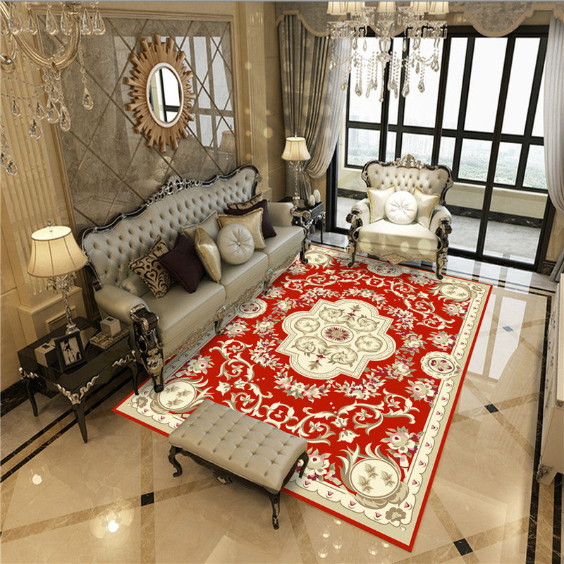 Classic Peony Patterned Rug Multi-Colored Polypropylene Rug Stain Resistant Non-Slip Backing Machine Washable Rug for Sitting Room