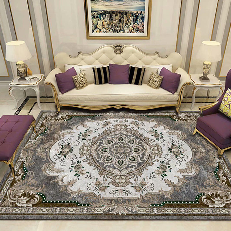 Classic Peony Patterned Rug Multi-Colored Polypropylene Rug Stain Resistant Non-Slip Backing Machine Washable Rug for Sitting Room