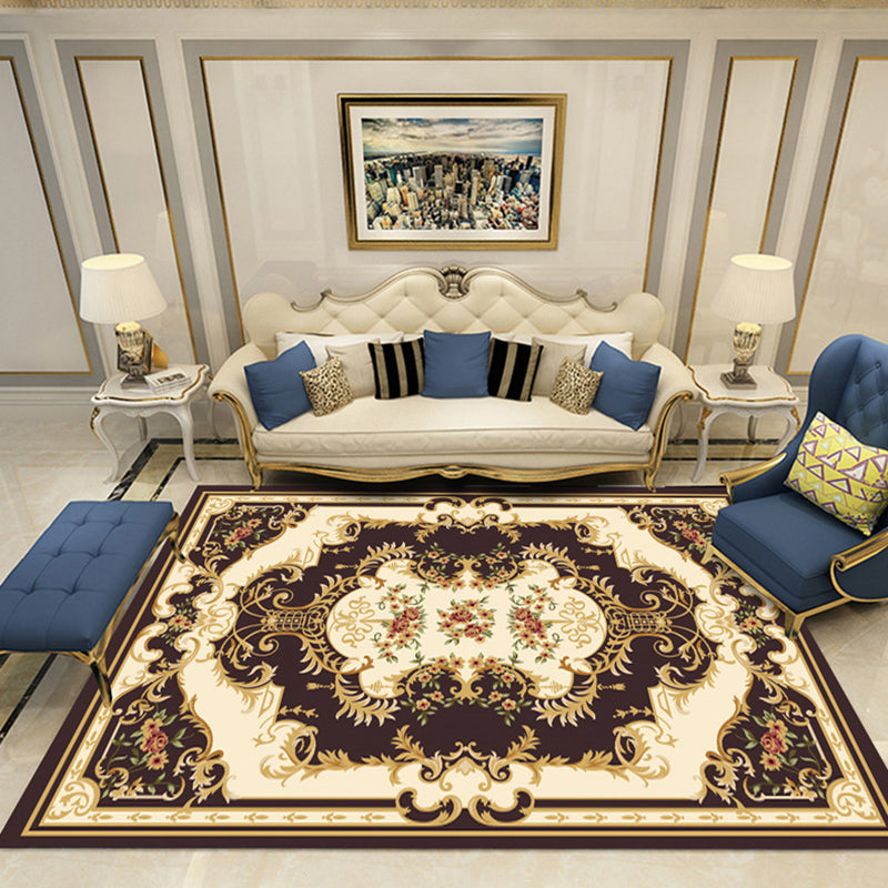 Aesthetics Vintage Indoor Rug Multi Colored Flower Carpet Stain Resistant Pet Friendly Non-Slip Rug for Family Room