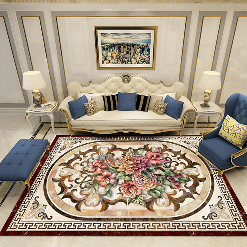 Elegant meerkleurig bloementapijt Traditioneel polyester tapijt Antislip achterkant Diervriendelijk wasbaar tapijt voor huisdecoratie