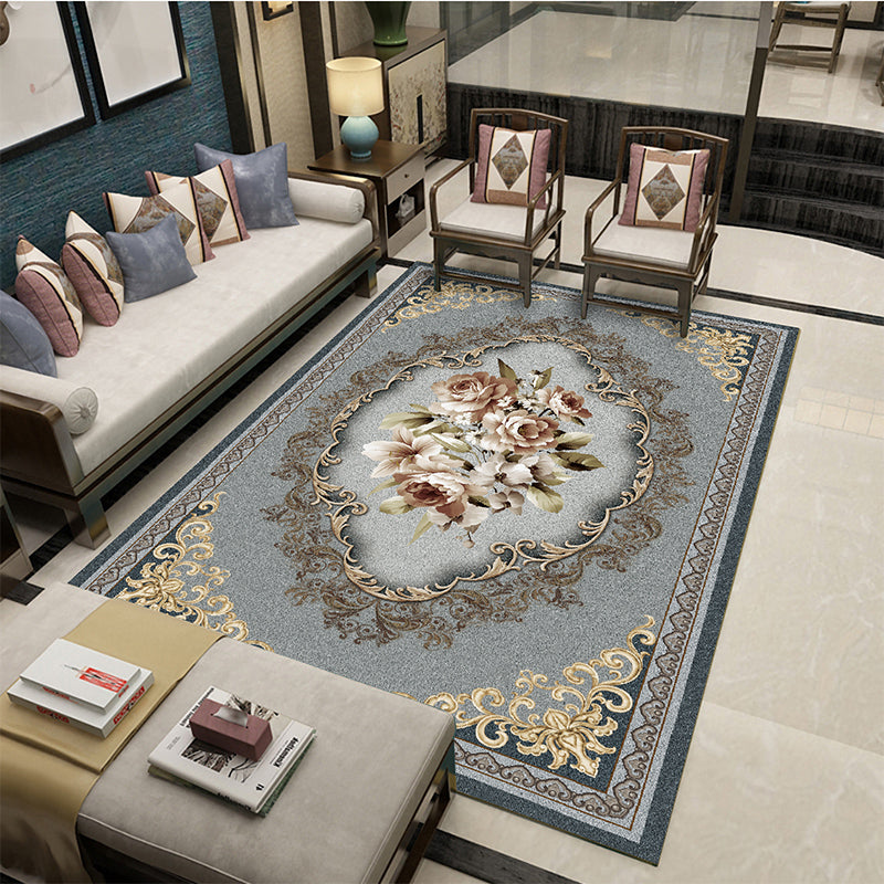 Beautiful Peony Print Rug Multi Color Classical Rug Polypropylene Non-Slip Machine Washable Stain Resistant Rug for Room