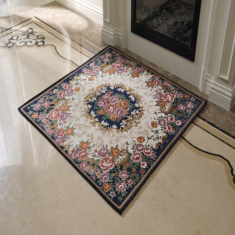 Victorian Style Foyer Rug Multi-Color Flower Print Rug Polypropylene Pet Friendly Anti-Slip Backing Washable Rug