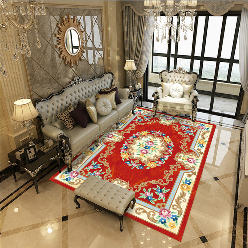 Imperial Peonies Print Rug Multi Colored Victorian Carpet Synthetics Machine Washable Non-Slip Backing Pet Friendly Rug for Room