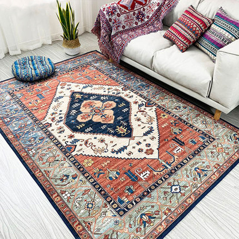 Moroccan Living Room Rug Multi-Colored Printed Carpet Cotton Anti-Slip Machine Washable Pet Friendly Rug