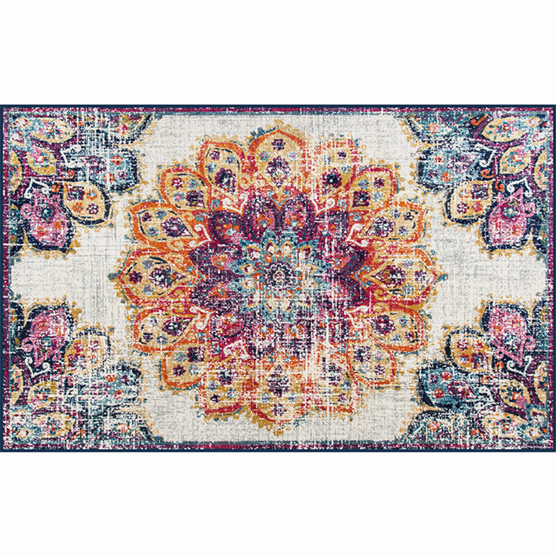 Moroccan Living Room Rug Multi-Colored Printed Carpet Cotton Anti-Slip Machine Washable Pet Friendly Rug