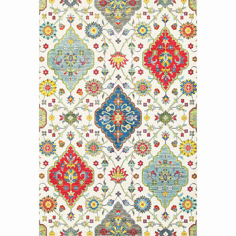 Moroccan Living Room Rug Multi-Colored Printed Carpet Cotton Anti-Slip Machine Washable Pet Friendly Rug