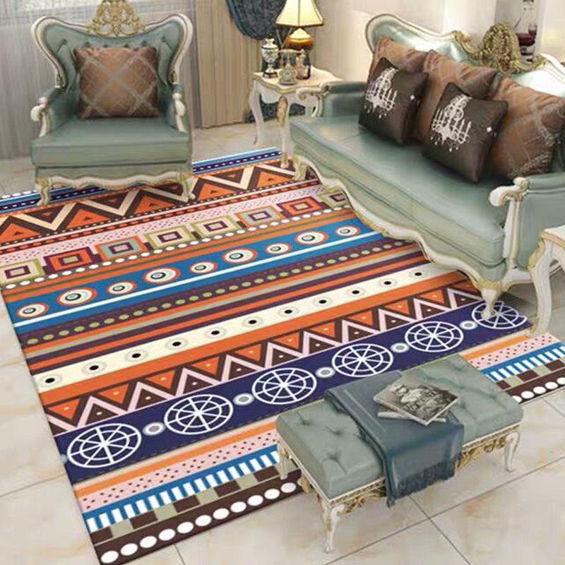 Moroccan Living Room Rug Multi-Colored Printed Carpet Cotton Anti-Slip Machine Washable Pet Friendly Rug