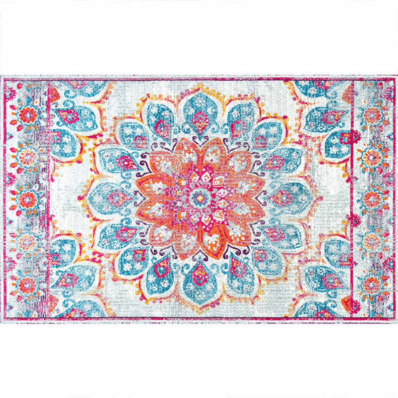 Moroccan Living Room Rug Multi-Colored Printed Carpet Cotton Anti-Slip Machine Washable Pet Friendly Rug