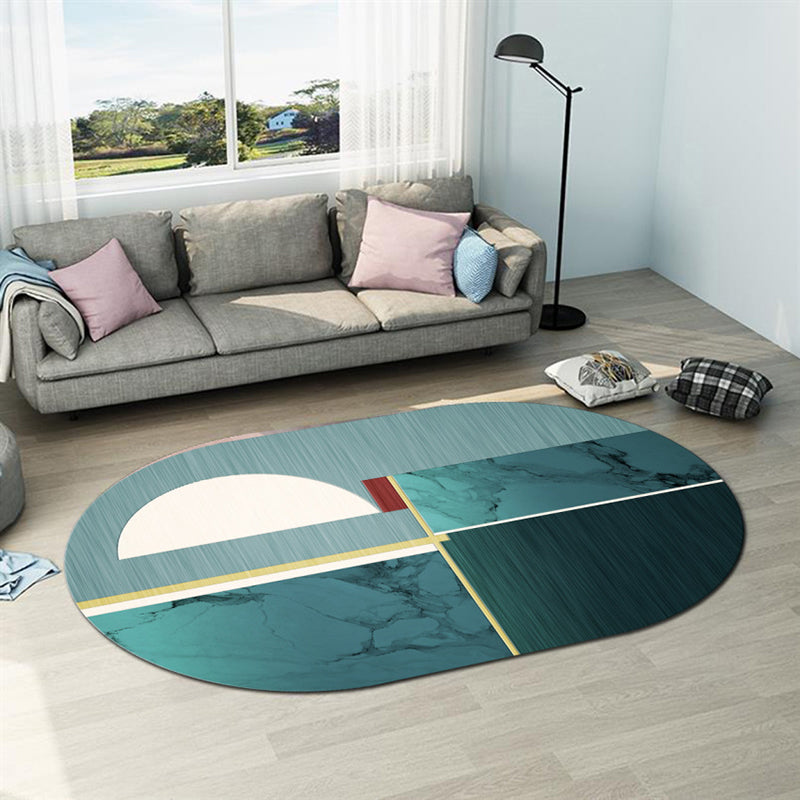 Postmoderner geometrischer abstrakter Teppich, mehrfarbiger Polyester-Teppich, waschbar, rutschfeste Unterseite, haustierfreundlicher Teppich zur Dekoration
