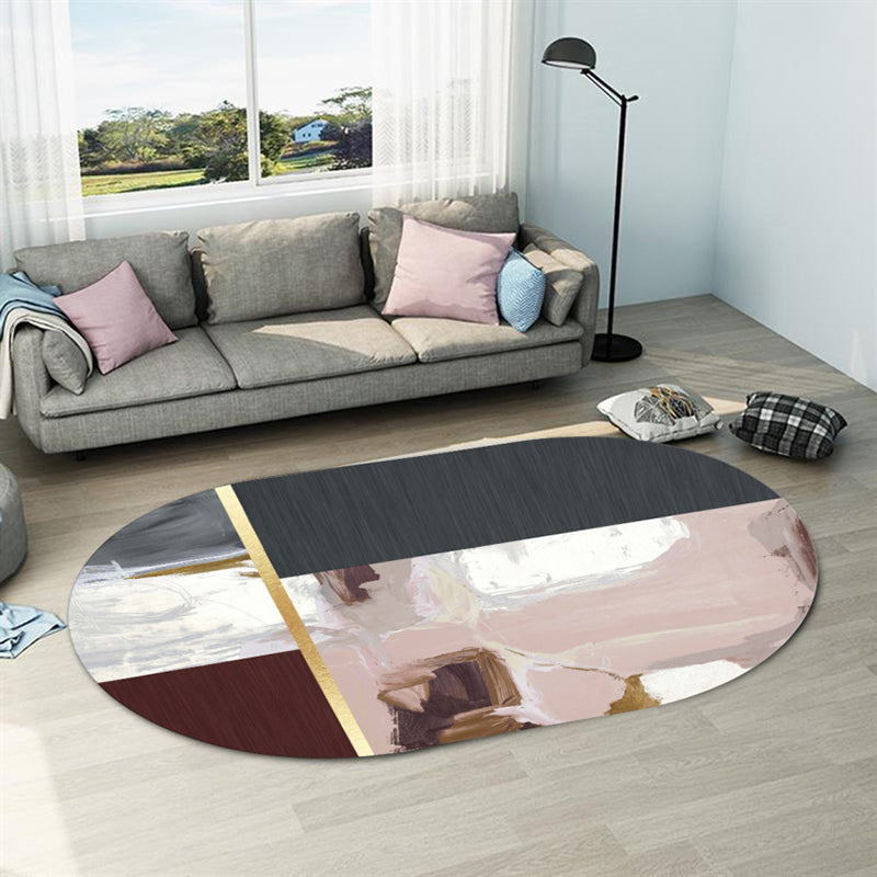 Postmodern Geometric Abstract Rug Multi Colored Polyester Rug Washable Anti-Slip Backing Pet Friendly Rug for Decoration