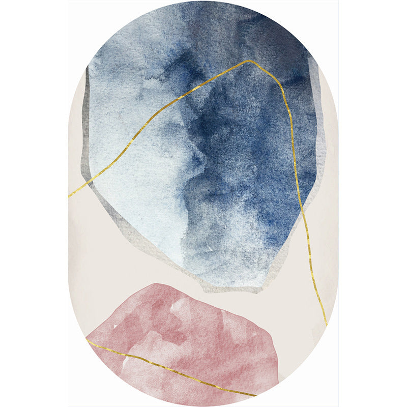 Nordic Bedside Rug Multicolor Abstract Colorblock Rug Polyester Anti-Slip Backing Pet Friendly Washable Indoor Rug