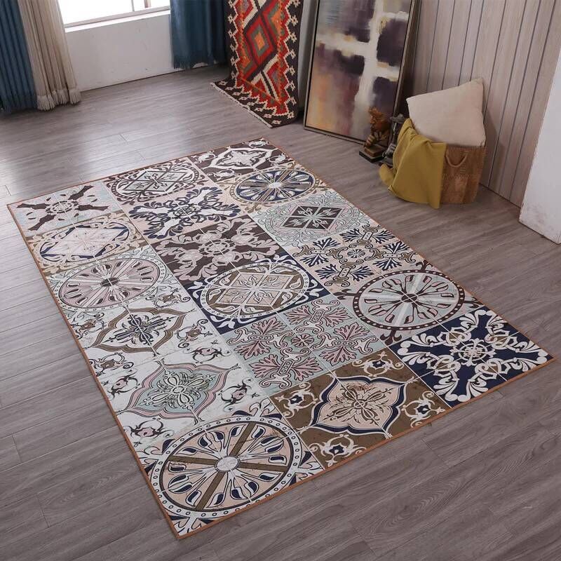 Multi Color Contemporary Rug Synthetics Abstract Geometry Carpet Non-Slip Stain Resistant Washable Rug for Sitting Room
