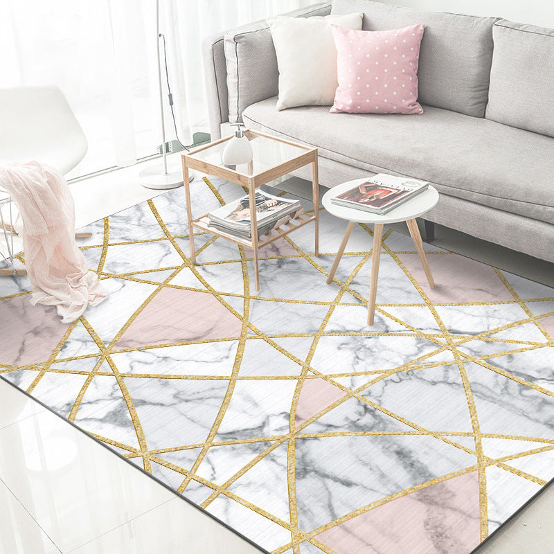Aesthetics Multi Color Modern Rug Polypropylene Marble with Gold Lines Print Rug Machine Wash Pet Friendly Anti-Slip Rug for Home
