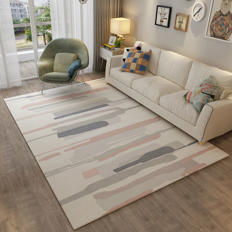 Nordic Color Block Patterned Rug Multi-Color Polyester Carpet Stain Resistant Non-Slip Backing Pet Friendly Rug for Family Room