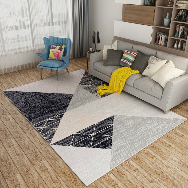 Nordic Color Block Patterned Rug Multi-Color Polyester Carpet Stain Resistant Non-Slip Backing Pet Friendly Rug for Family Room