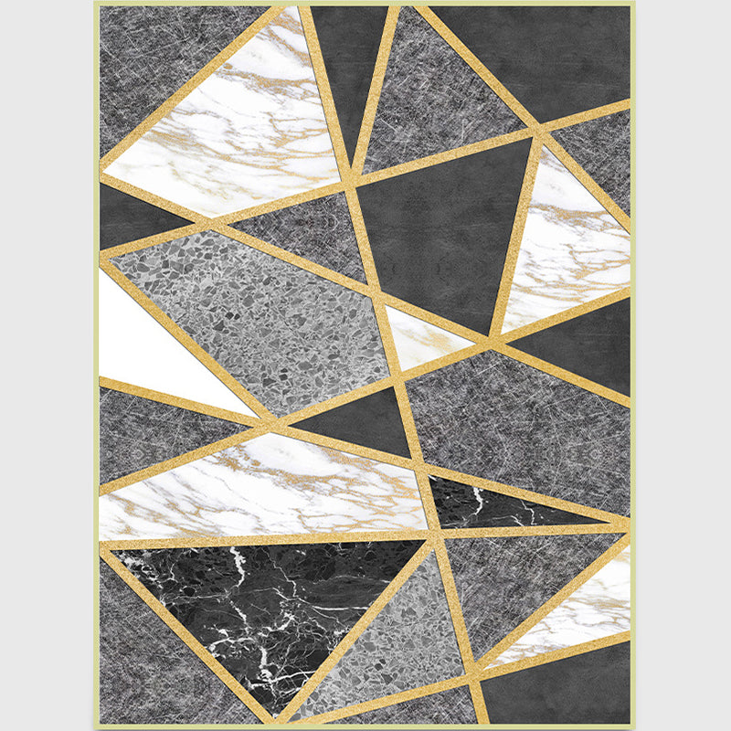 Postmodern Geometric Marble Print Rug Black and White Synthetics Carpet Pet Friendly Non-Slip Stain Resistant Indoor Rug for Home