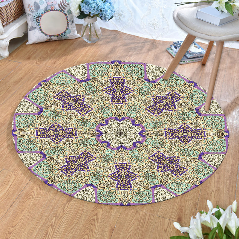Ethnic Multi Colored Print Rug Polyester Persian Rug Stain Resistant Machine Washable Anti-Slip Backing Rug for Sitting Room