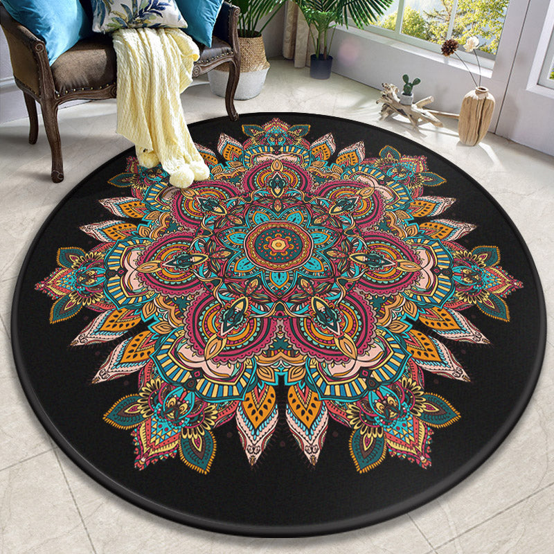 Retro Moroccan Style Rug Multi-Color Mandala Carpet Stain Resistant Machine Washable Non-Slip Backing Rug for Door