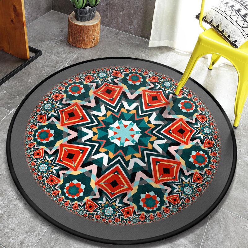 Retro Moroccan Style Rug Multi-Color Mandala Carpet Stain Resistant Machine Washable Non-Slip Backing Rug for Door