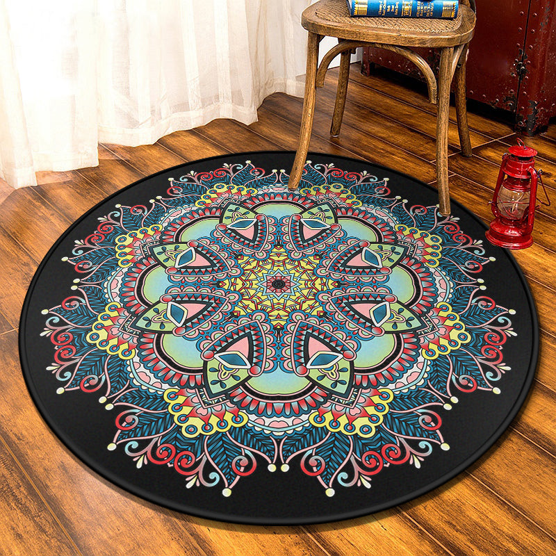 Retro Moroccan Style Rug Multi-Color Mandala Carpet Stain Resistant Machine Washable Non-Slip Backing Rug for Door