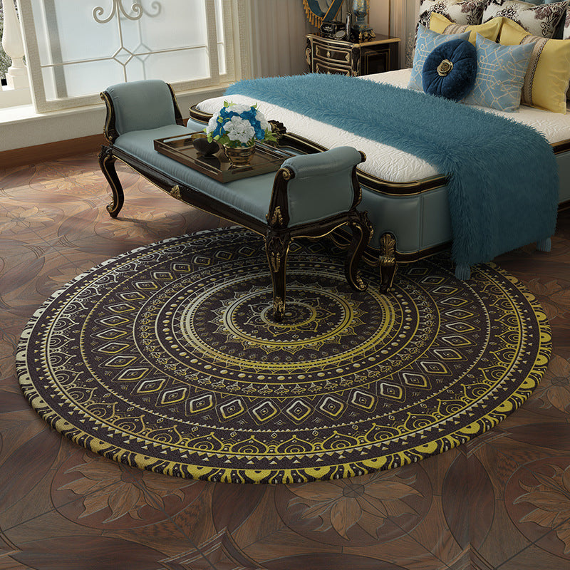 Multi-Colored Bedroom Area Rug Moroccan Mandala Print Rug Synthetics Non-Slip Backing Washable Stain Resistant Rug