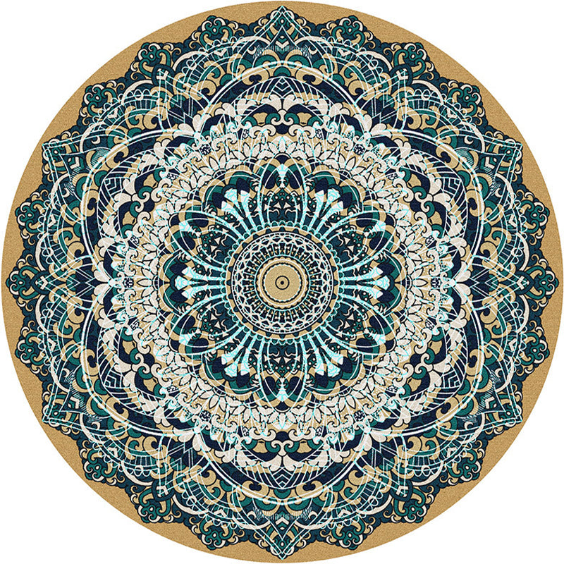 Multi-Colored Bedroom Area Rug Moroccan Mandala Print Rug Synthetics Non-Slip Backing Washable Stain Resistant Rug
