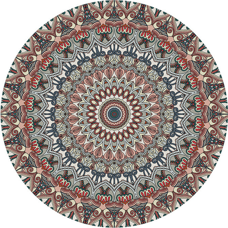 Multi-Colored Bedroom Area Rug Moroccan Mandala Print Rug Synthetics Non-Slip Backing Washable Stain Resistant Rug