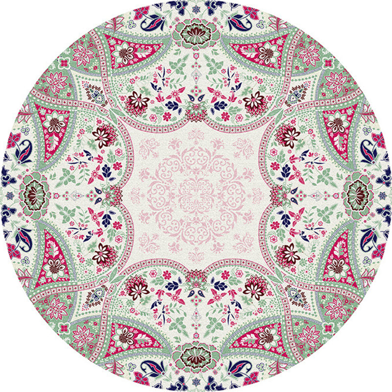Multi-Colored Bedroom Area Rug Moroccan Mandala Print Rug Synthetics Non-Slip Backing Washable Stain Resistant Rug